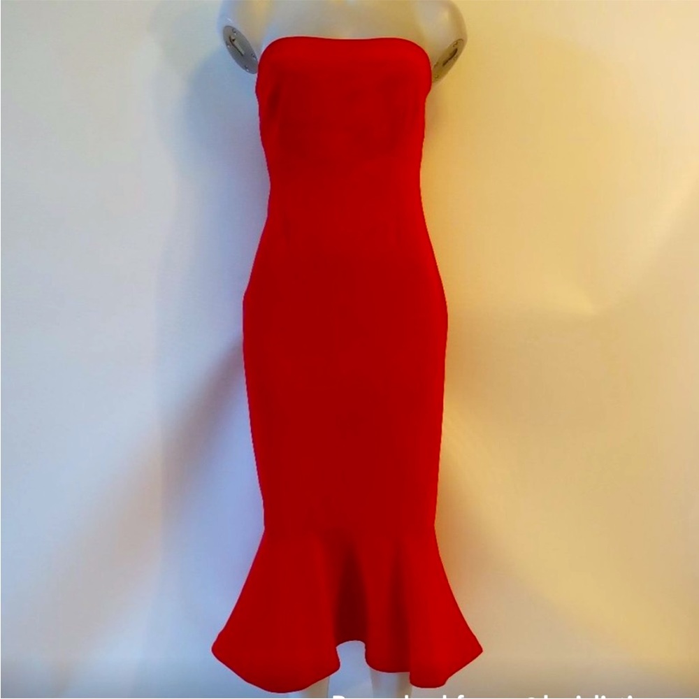 Cinq A Sept Red Strapless Luna Sheath Midi Dress (0)